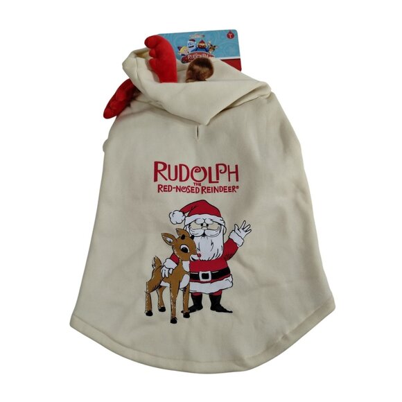 Rudolph The Red-Nosed Reindeer Dog Size L Holiday Hoodie With Antlers - Picture 1 of 6